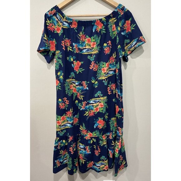 Lands End Dress Cover Up Drop Waist Pockets Navy Blue Green Pink Tropical M 10 - Picture 3 of 4